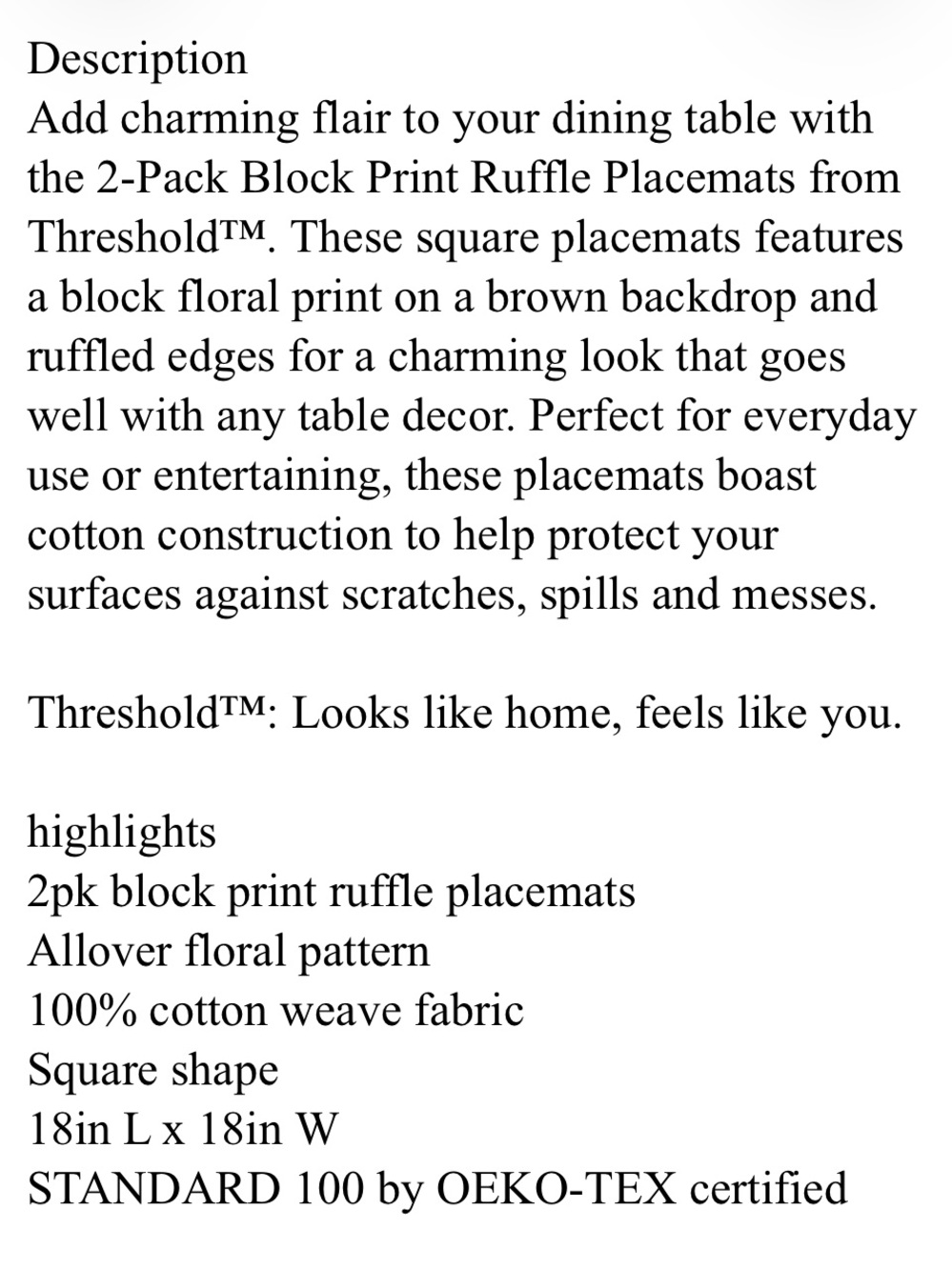 4!!!! THRESHOLD NWT Block Print Ruffle Placemats - Picture 4 of 5